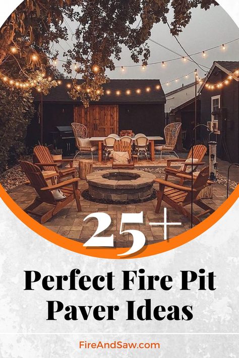 Outdoor Fire Pit Pavers, Outdoor Pavers Ideas Seating Areas, Pavers For Fire Pit Area, Fire Pit Size Guide, Fire Pit Pavers Design, Paver Patio Ideas With Fire Pit, Pavers Fire Pit Area, Paver Fire Pit Ideas, Paver Fire Pit Patio