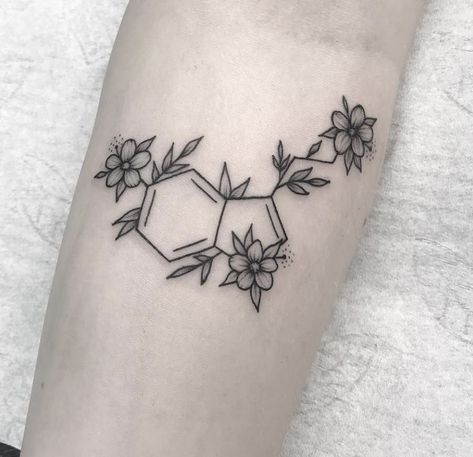 Serotonin Tattoo, Chemistry Tattoo, Serotonin Molecule, Dragons Tattoo, Molecule Tattoo, Shape Tattoo, Geometric Tattoo Design, Zodiac Tattoos, Arrow Tattoo