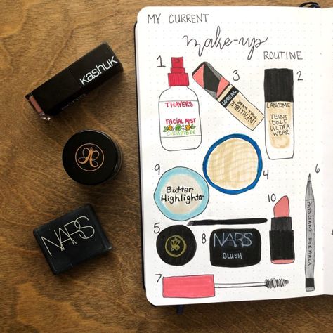 Makeup Routine Journal, Routine Bullet Journal, Bujo Themes, Journal 2023, Makeup Themes, May Bullet Journal, March Bullet Journal, Journal 2024, Bullet Journal 2020