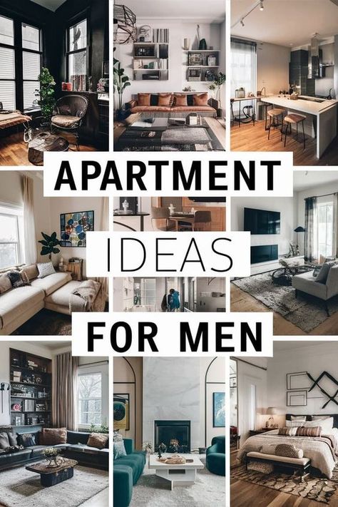 Apartment Ideas for Men elevate the bachelor pad with these stylish yet functional design solutions for the modern male. Discover tips for creating a sophisticated space that balances masculine aesthetics and practical living needs. From the living room to the bedroom and beyond, these Apartment Ideas for Men combine cool factors like media centers and masculine color palettes with smart storage, hosting-friendly layouts, and mature decor choices fit for the grown-up guy. Bachelors Flat Ideas Small Spaces, Modern Men Living Room, Batchelor Flat Room Ideas, Mens Room Decor Ideas, Man Cave Living Room Ideas, Bachelor Studio Apartment Ideas, Young Man Apartment Decor, Bachelor Flat Ideas Small Spaces, Young Men’s Apartment