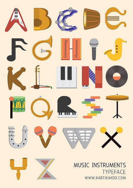 Music Instruments typeface by tikatikutiko, via Flickr Letters As Objects, Homemade Musical Instruments, Music Letters, Typography Alphabet, Alphabet A, Musical Art, Alphabet Art, Alphabet Design, Music Themed