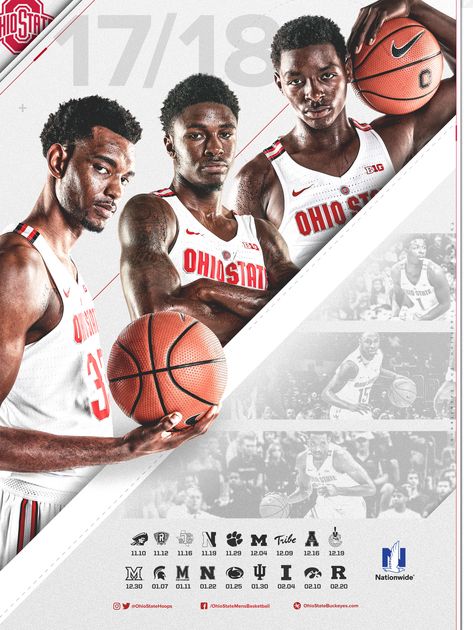 2017/18 Ohio State Basketball Schedule Poster on Behance Hud Graphics, Schedule Poster, Sports Creative, Ohio State Basketball, Sports Ideas, Sports Design Ideas, Basketball Schedule, Sports Website, Sports Design Inspiration