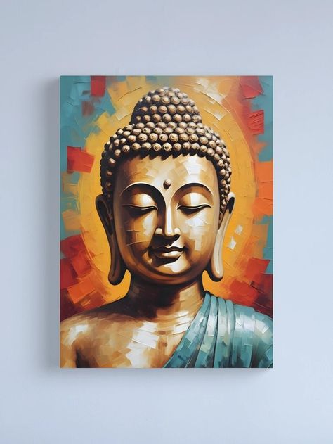 "Buddha Colorful Painting - Modern Wall Art" Canvas Print for Sale by Dev-Ang | Redbubble Buddha Painting Canvas Modern, Lord Buddha Paintings, Buddha Modern Art, Wall Painting Frames, Buddha Painting Canvas, Andrew Loomis, Buddha Wall Art, Buddha Art Painting, Buddha Painting