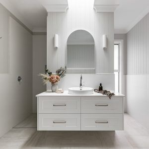 Vj Panelling Bathroom, Vj Panelling, Cottage Core Bathroom, Kitchen Oak, Condo Bathroom, Bathroom Layouts, Curved Bench, Bathroom Design Layout, Bathroom Floor Plans