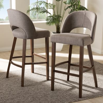 Venza Light Gray Upholstered Bar Stool Set of 2 Stool Upholstery, Mid Century Modern Bar, Grey Bar Stools, Light Grey Fabric, Mid Century Modern Lighting, Wood Bar Stools, Baxton Studio, Modern Bar Stools, Modern Bar