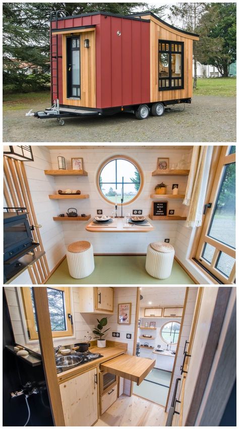 This unique, travel-friendly tiny house features an innovative layot, Japanese aesthetics, and a rooftop terrace. Peek inside this stylish, compact home on wheels! #tinyhouse Tiny House On Wheels No Loft, Asian Tiny House, Micro House On Wheels, Movable Tiny House, Japanese Tiny Apartment, Tiny House Wheels, Tiny House On Wheels Design, Micro Tiny House, Japanese Tiny House Design