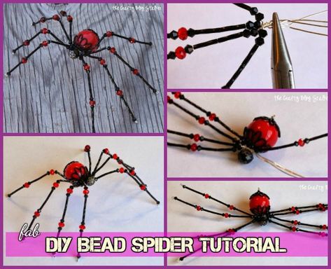 DIY Fabulous Bead Spider tutorial Spider Tutorial, Wrap Crystals, Bead Spider, Beaded Insects, Christmas Spiders, Beads Animals, Beaded Bugs, Christmas Beading, Glass Bead Crafts