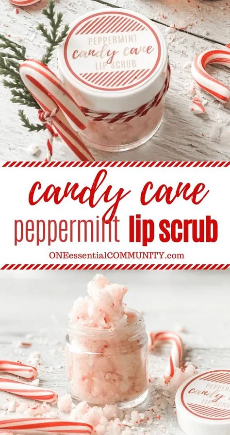 4-ingredient DIY peppermint lip scrub {made with essential oil}. It's easy to make, plus it smells and tastes like candy canes! Great homemade Christmas gift with essential oil. essential oil recipe, peppermint sugar scrub, essential oil make & take, Young Living, doTERRA, Plant Therapy. Peppermint Scrub Diy, Homemade Sugar Scrub Christmas, Candy Cane Lip Scrub, Essential Oil Lip Scrub, Christmas Scrubs Diy, Peppermint Lip Scrub Diy, Candy Cane Scrub, Christmas Lip Scrub, Christmas Body Scrubs