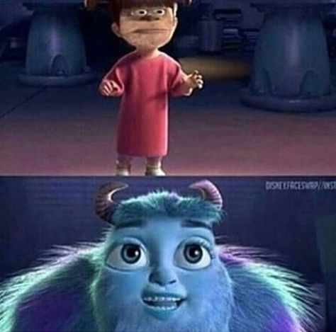 Monsters Inc. face swap Funny Face Swap, Laughing Funny, Funny Disney Memes, Haiwan Lucu, Funny Disney Jokes, Miku Hatsune, Disney Jokes, 웃긴 사진, Very Funny Pictures