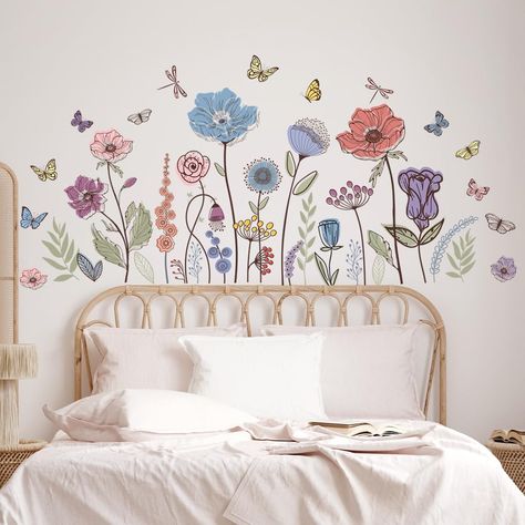 PRICES MAY VARY. MATERIAL - Eco-friendly self-adhesive PVC material, it is removable, waterproof, durable, moisture resistance, pressure resistant and easy to clean. Just peel them off, then paste to the places you want. This high-quality wall decals are designed to instantly transform any room into a tranquil seaside escape, creating a relaxing and calming atmosphere. SIZE & PACKAGE - Package included: 3 sheets different wall stickers. the sheet size is 11"×35.5". They can be arranged in many w Hand Painted Nursery Wall Murals, Boho Butterfly Bedroom, Butterfly Nursery Art, Chalk Wall Bedroom, Fairy Themed Nursery, Wildflower Nursery Theme, Butterfly Nursery Themes, Ladybug Bedroom, Cute Kids Room