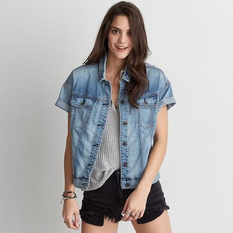 Denim Jacket Outfit Summer, Short Sleeve Denim Jacket, Short Sleeve Jean Jacket, Short Sleeve Denim, Denim Jacket Outfit, Short Sleeve Jacket, Jacket Outfit, Boring Clothes, Pocket Jacket