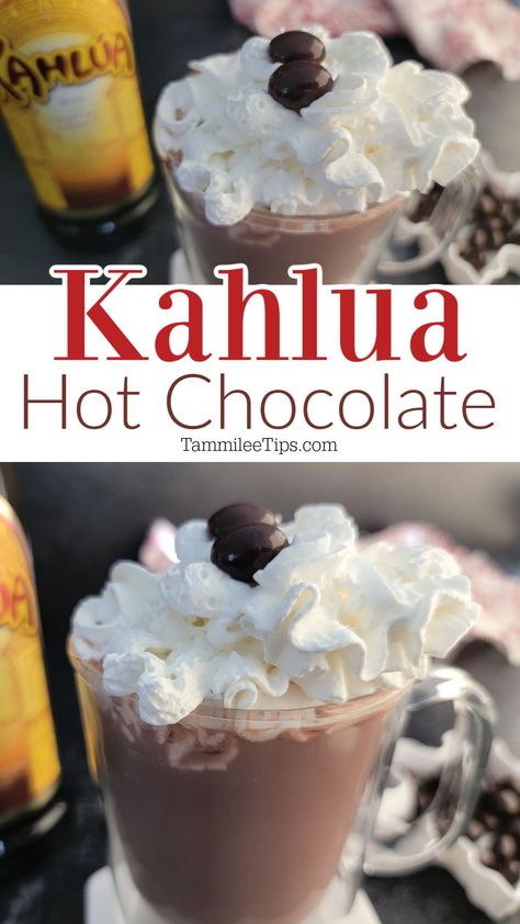 Super easy Kahlua Hot Chocolate Recipe is the perfect winter cocktail. It only takes a few minutes to prepare and tastes amazing. Recipes With Kalua, Drinks Made With Kahlua, Kahlua Martini Recipes, Kalua Drinks, Alcoholic Hot Chocolate, Abuelita Hot Chocolate, Kahlua Hot Chocolate, Alcohol Chocolate, Kahlua Drinks