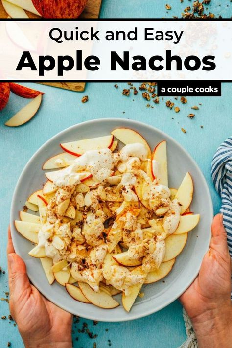 Apple nachos are the best easy and healthy snack! This simple concept is irresistible to kids and adults alike. #applenachos #apples #snack #healthysnack Apple Nachos Recipe, Mediterranean Diet Snacks, Apple Nachos, Winter Salad Recipes, A Couple Cooks, Family Snacks, Couple Cooking, Vegan Pasta Recipes, Best Gluten Free Recipes