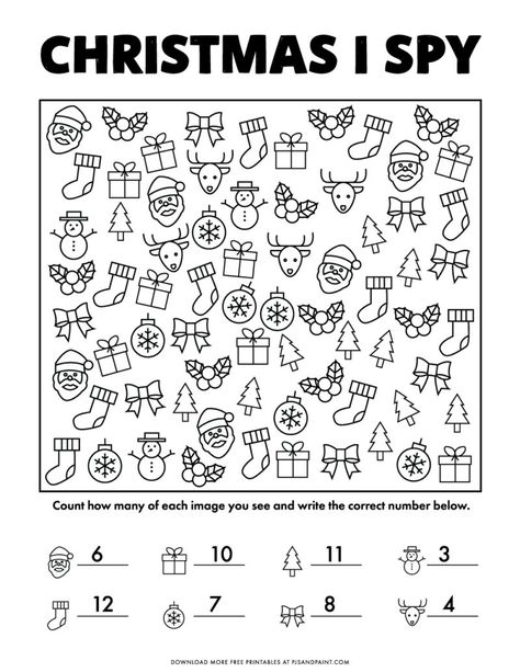 I recently created a Christmas I Spy Game that had tons of fun colored graphics. After thinking about it, I wanted to offer a second option that was in black and white.. to save you on some printer ink! So today I wanted to share with you this... Christmas I Spy, Christmas Activity Book, Printable Christmas Games, I Spy Games, Spy Games, Christmas Worksheets, Worksheet For Kids, Prințese Disney, Christmas Activities For Kids