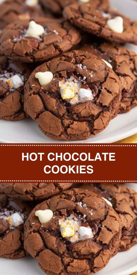 Discover the ultimate Hot Chocolate Cookies recipe! These easy-to-make, delicious cookies combine rich cocoa, gooey marshmallow bits, and sweet chocolate chips. Perfect for any occasion, this recipe will quickly become a family favorite. Enjoy warm, chewy cookies that taste like a cup of hot cocoa in every bite. Ideal for holiday baking, cozy winter treats, or a simple sweet craving fix. Hot Cocoa Cookies Recipe, Winter Cookies Recipes, Hot Chocolate Cookies Recipe, Hot Chocolate Marshmallow Cookies, Hot Chocolate Cookie Recipes, Marshmallow Bits, Slow Cooker Apple Butter, Hot Cocoa Cookies, Slow Cooker Apples