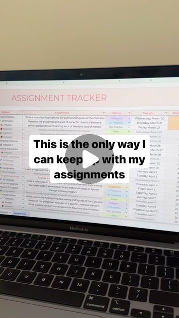 youplanners on Instagram: "How to create a simple yet effective assignment tracker in Google Sheets📊  👉Don’t want to make it from scratch? No problem! Grab the ready-to-use template from my website. Link in bio!🔗🔗  #student #organized #assignment #study #studyhacks #protip #lifehacks #homeworktips #collegehacks #collegetips #collegeassignments #studytok #studyhacks #collegeadvice #procrastinating #productivity" Organize Assignments College Students, How To Organize Assignments On Google Sheets, How To Organize College Classes, Assignment Organization College, Excel Assignment Sheet, College Notebook Organization, Google Sheet Assignment Tracker, Student Assignment Tracker, Excel Assignment Tracker