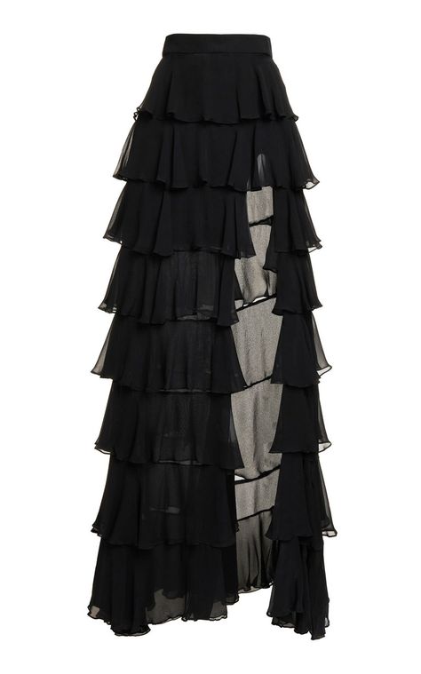 Chiffon Maxi Skirt, Designer Runway, Black Chiffon, Ruffled Skirt, Chiffon Maxi, Chiffon Skirt, Runway Collection, Black Ruffle, Modern Family