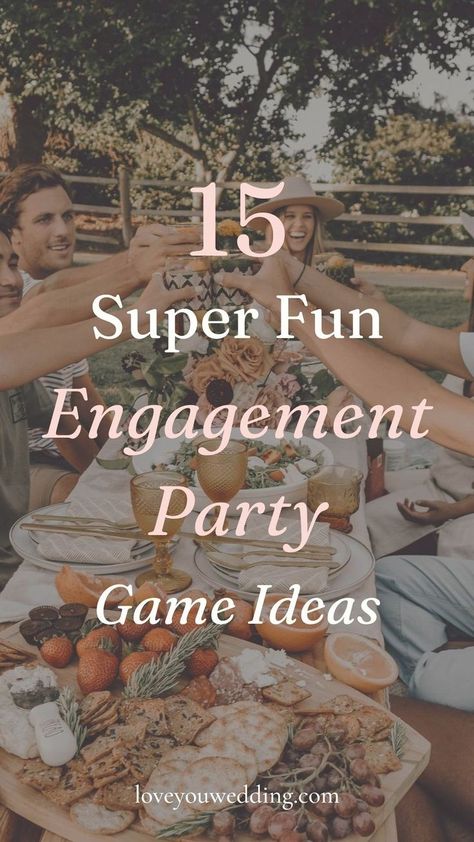 Planning an engagement party? We’re here to make your engagement party planning easier with our list of 15 fun and hilarious engagement party game ideas for guests and the couple! Whether you’re looking for engagement party activities, outdoor games, classic engagement party game ideas, or anything in between, we have you covered! Engagement Party Guest List, Classic Engagement Party, Engagement Party Games Printables, Engagement Party Games Activities, Engagement Party Activities, Planning An Engagement Party, Engagement Party Guest, Small Engagement Party, Fun Engagement Party