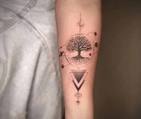 Pin on Powerful Tree of Life Tattoos Geometric Tattoo Tree, Celtic Tree Tattoos, Hell Tattoo, Fusion Studio, Tree Tattoo Men, Tatoo Inspiration, Irish Tattoos, Elements Tattoo, Tree Tattoo Designs