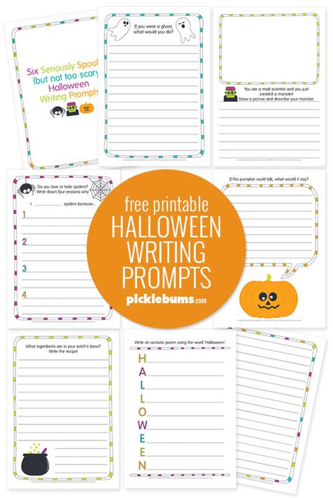 These free printable halloween writing prompts are great to encourage reluctant writers and inspire creative writing for everyone Halloween Poems For Kids, Halloween Creative Writing, Halloween School Activities, Halloween Writing Paper, Halloween Writing Activities, Halloween Writing Prompts, Creative Writing Worksheets, Halloween Poems, Free Printable Halloween