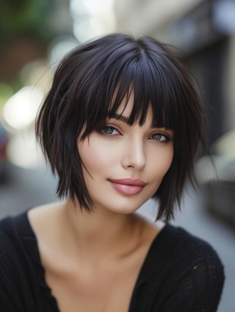 Stylish Short Hairstyles with Bangs for a Fresh Look Bob With Bangs Brown Hair, Short Hairstyles With A Fringe, Medium Short Haircuts With Bangs, Choppy Short Hair With Bangs, Textured Bangs Short Hair, Medium Short Hairstyle Women With Bangs, Bob Hairstyle With Bangs Women, Short Bob With Fringe Bangs, Short Length Hair With Layers And Bangs