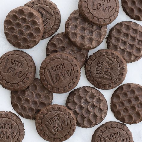 Stamped Chocolate Shortbread Cookies, Stamped Sugar Cookie Recipe, Nordicware Recipes, Stamped Sugar Cookies, Stamp Cookies Recipe, Stamped Cookies, Stamp Cookies, Gift Treats, Dipped Cookies