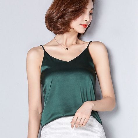 NEW ARRIVAL!  New Summer Autumn...  order here:http://familyloves.com/products/new-summer-autumn-style-imitation-silk-women-blouse-shirt-sexy-2017-fashion?utm_campaign=social_autopilot&utm_source=pin&utm_medium=pin #dadgift #momgift #nativeamerican #dadquotes #fatherday #motherday Silk Crop Tops, Silk Halter Top, Womens Halter Tops, Womens Camisoles, Blouse Models, Trendy Blouses, Silk Tank Top, Crop Top Bra, Women Blouse