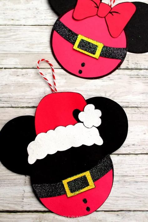 Disney Christmas Crafts, Mickey Mouse Christmas Ornament, Minnie Ornaments, Mickey Mouse Crafts, Disney Craft, Santa Mickey, Disney Christmas Decorations, Minnie Mouse Christmas, Mouse Crafts