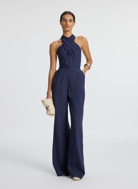 Blue Jumpsuits Outfit, Semi Formal Wedding Attire, Semi Formal Outfits For Women, Jumpsuit Outfit Wedding, Cocktail Wedding Attire, Formal Wedding Attire, Jumpsuit For Wedding Guest, Raffia Clutch, Semi Formal Attire