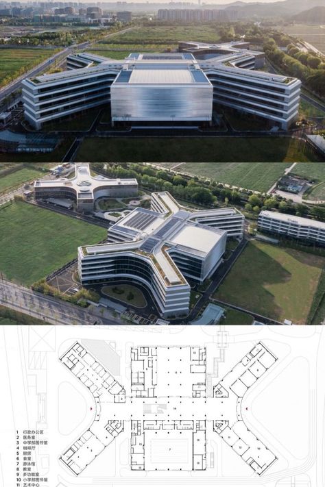 Hangzhou International School High School Architecture, School Building Plans, Building Design Plan, Landscape And Urbanism Architecture, School Building Design, Architecture Design Process, Building Development, Campus Design, Hospital Architecture