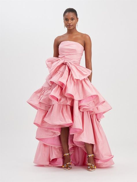 Begonia taffeta strapless ruffle gown Blush Wedding Dresses, Pink Blush Wedding, Wedding Dresses Blush, Ruffle Gown, Pink Wedding Dress, Full Length Gowns, Tulle Ball Gown, Pretty Prom Dresses, Reception Dress