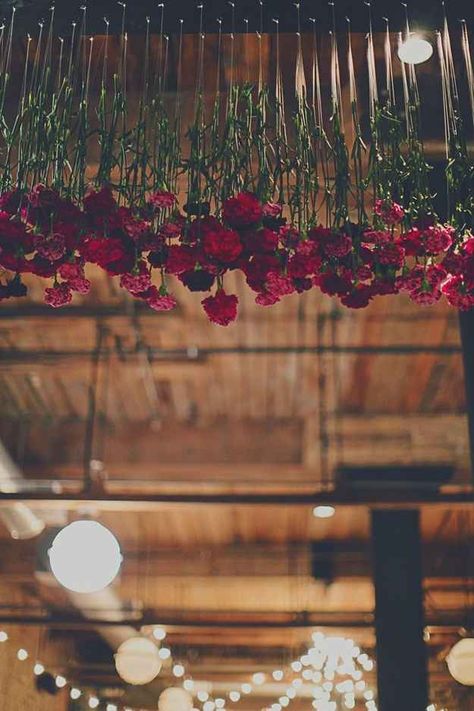 Hang red roses or carnations from the ceiling. | 31 Impossibly Romantic Wedding Ideas Hanging Flowers Wedding, Flowers Hanging, Brooklyn Wedding, Hanging Flowers, Deco Floral, Romantic Weddings, Red Wedding, Romantic Wedding, San Valentino