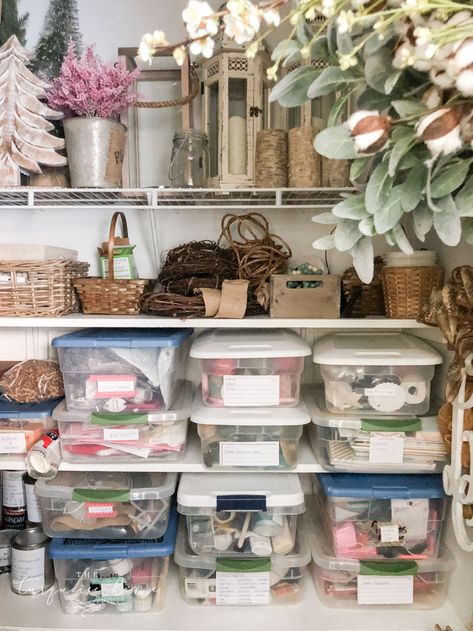 How to Store your Seasonal Decor with ease in a closet! Where To Store Seasonal Decor, Party Decor Storage, Storage Ideas For Seasonal Decor, How To Store Home Decor Items, Home Decor Closet Storage Ideas, Party Decor Storage Ideas, Storing Home Decor, How To Store Seasonal Decorations, How To Organize Seasonal Decorations