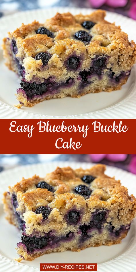 Make this easy Blueberry Buckle with fresh blueberries and a crunchy cinnamon topping. Perfect for a sweet breakfast or a delightful dessert! Blueberry Buckle With Brown Sugar, Fresh Blueberry Desserts Easy, Blueberry Skillet Cake, Recipes With Blueberries Easy, Blueberry Buckle Recipe Easy, Fall Blueberry Recipes, Blueberry Cake Recipes Homemade, Recipes Using Fresh Blueberries, Recipes Using Blueberry Pie Filling