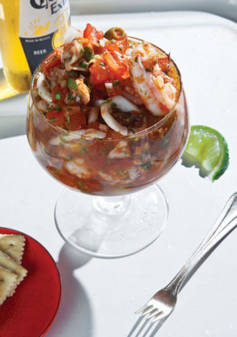 Veracruzan Seafood Cocktail (Vuelve a La Vida) Snapper Ceviche, Desserts Mexican, Recipes Enchiladas, Poached Shrimp, Mexican Desserts, Mexican Seafood, Seafood Cocktail, Freezer Recipes, Mexican Dinner