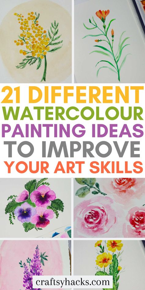 Fall in love with watercolor art with these beautiful floral painting ideas. If you want to improve your painting techniques or simply want to DIY a piece of artwork for your home decor, these flowers are perfect for any level artist. Enjoy these watercolor painting ideas for beginners. Easy Water Coloring Ideas For Beginners, Mini Paintings Watercolor, Easy Diy Watercolor Paintings, Easy Flower Painting Watercolour, Cool Watercolor Ideas Easy, Watercolor Exercises For Beginners, Watercolor Pencil Art Tutorials, Beginners Watercolor Painting, How To Paint Watercolor Flowers