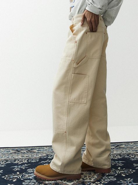 Designer fashion, Seoul-fully created | W Concept Baggy Khaki Pants Outfit, Carpenter Pants Outfit, Wide Fit Pants, Khaki Pants Outfit, Stylish Men Wear, Double Knee Pants, Outfit Oversize, Pants Outfit Men, Workwear Pants