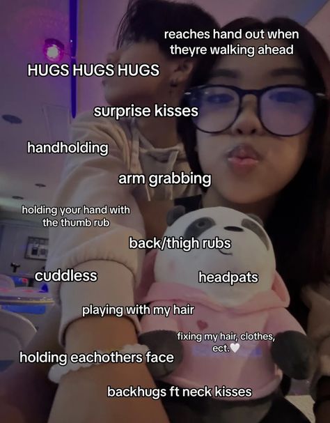 Types Of Physical Touch, Bf Physical Touch, How To Hug Your Crush, I Love Physical Touch, Different Types Of Cuddling, Types Of Hugs Couple, Touch Love Language Aesthetic, Physical Touch Hand Placement, Physical Touch Aesthetic