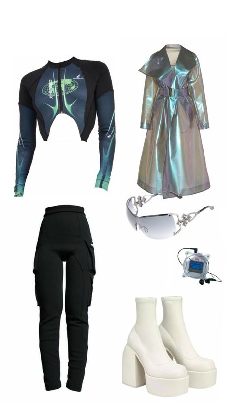 Futuristic Minimalism Outfit, Futuristic Aesthetic Outfit, Science Fiction Outfit, Futurism Outfit, Y3k Fashion, Futuristic Outfit Ideas, Futuristic Aesthetic Future Fashion, Futuristic Outfits Women, Galactic Outfit