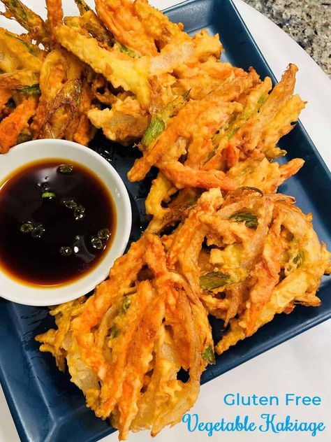 Gluten Free Vegetable Kakiage Kakiage Tempura Vegetables, Korean Vegetable Fritters, Gluten Free Korean Recipes, Gluten Free Tempura Batter, Gluten Free Tempura, Tempura Veggies, Gluten Free Japanese Food, Kakiage Tempura, Bake Sushi