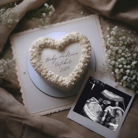 🎂 Celebrate the sweet news of your growing family with our heart-shaped Pregnancy Announcement Cake template. Designed to be easily editable in Canva, this template allows you to add your baby's name, due date, or anything for your special announcement onto a beautifully styled cake, making it perfect for sharing the big reveal on Instagram and Facebook or with your friends over text! Whether you're announcing at a family gathering or sharing your joy online, this template adds a touch of elega Classy Baby Announcement, Pregnancy Cake Announcements, Cake Baby Announcement, Pregnancy Announcement Cake, Spanish Pregnancy Announcement, Valentine Pregnancy Announcement, Birthday Pregnancy Announcement, Social Media Baby Announcement, Baby Announcement Template