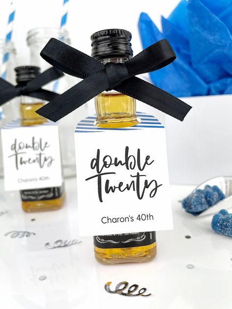 Double Twenty 40th Birthday Favors Mini Bottle Tags. Blue 40th birthday party favor tags Blue Party Favors For Adults, 40 Birthday Favors Men, 40th Birthday Guest Gifts, Husband And Wife 40th Birthday Party, Birthday Goodies For Adults, 40th Birthday Party Favors Goodie Bags, Tulum Party Favors, 40th Birthday Thank You Favors, 40th Birthday Gift Bags For Guest