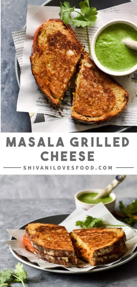 Masala Grilled Cheese with Coriander Chutney | Shivani Loves Food Peaches Salad, Grilled Sides, Grilled Fruit Dessert, Grill Pineapple, Sweet Potato Chickpea Curry, Coriander Chutney, Grilled Peach Salad, Perfect Grilled Cheese, Grill Ideas