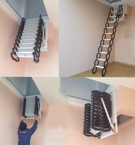 Loft Ladder Ideas, Stairs For Small Spaces, Stairs Loft, Folding Attic Stairs, Retractable Ladder, Outdoor Wall Hanging, Staircase Kits, Outside Stairs, Folding Stairs