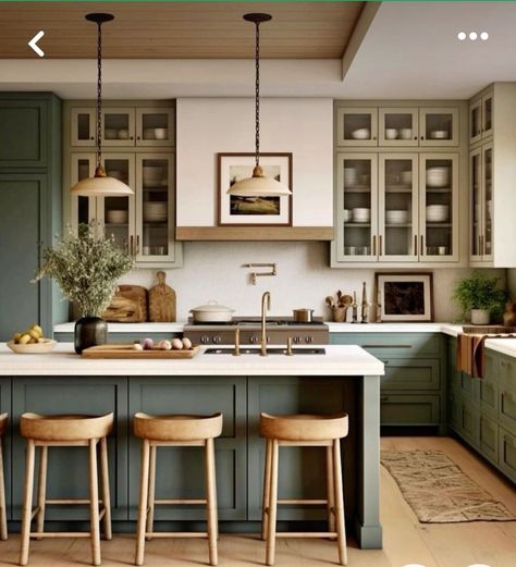 Green Kitchen Appliances Aesthetic, Cozy Home Design, Dry Kitchen, 2024 Kitchen, Airbnb Design, Green Kitchen Cabinets, Kitchen Room Design, Kitchen Inspiration Design, Kitchen Redo