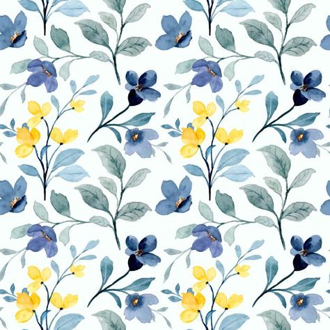 Blue White And Yellow Aesthetic, Yellow Pattern Wallpaper, Blue And Yellow Aesthetic, Blue And Yellow Wallpaper, Blue And Yellow Background, Watercolor Templates, Blue And Yellow Pattern, Vintage Flower Pattern, Blue Flower Pattern