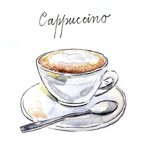 Barista Life, Coffee Watercolor, Coffee Area, Coffee Latte Art, Coffee Cappuccino, Water Paint, Coffee Drawing, Watercolor Pencil, Coffee Illustration