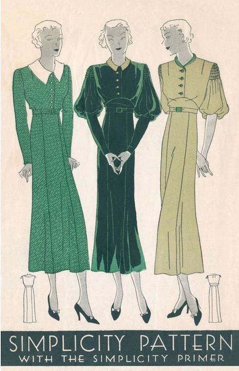 Simplicity and a Vintage Set of Sleeves Dress Variations, 1930s Dress Pattern, Dress Pattern Vintage, Era Dresses, Artist Block, 1930s Fashion Women, 39 Steps, 1930 Fashion, Sewing Vintage