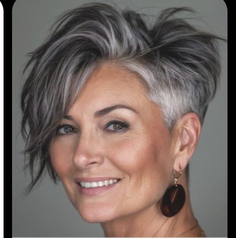 Modern Short Grey Hairstyles, Undercut Older Women, Silver Gray Hair Color Short Haircuts, Funky Short Haircuts For Women, Undercut Bobs For Thick Hair, Grey Short Bob Hairstyles, Undercut Short Bob Haircut, Short Back And Sides Women, Short Hair For Over 50 Women