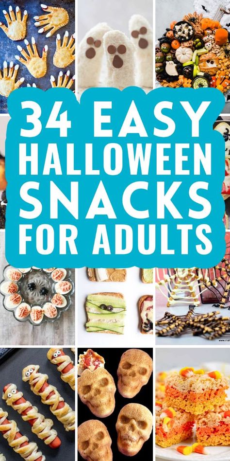 Discover 34 easy Halloween snacks for adults that are perfect for your spooky celebrations! From creative appetizers to wickedly good treats, these Halloween-themed snacks will impress your guests and add a fun twist to your party. Whether you're hosting a haunted gathering or a casual get-together, these recipes are sure to inspire and delight. Click for delicious, easy-to-make Halloween snacks that are perfect for grown-up fun! Halloween Graveyard Snack, Spooky Snacks Savory, Food To Make For Halloween Party, Halloween Appetizers Easy For Adults, Halloween Treats Easy Party Snacks, Easy Appetizers For Halloween Party, East Halloween Snacks, Easy Fun Halloween Snacks, Easy Snacks For Halloween Party